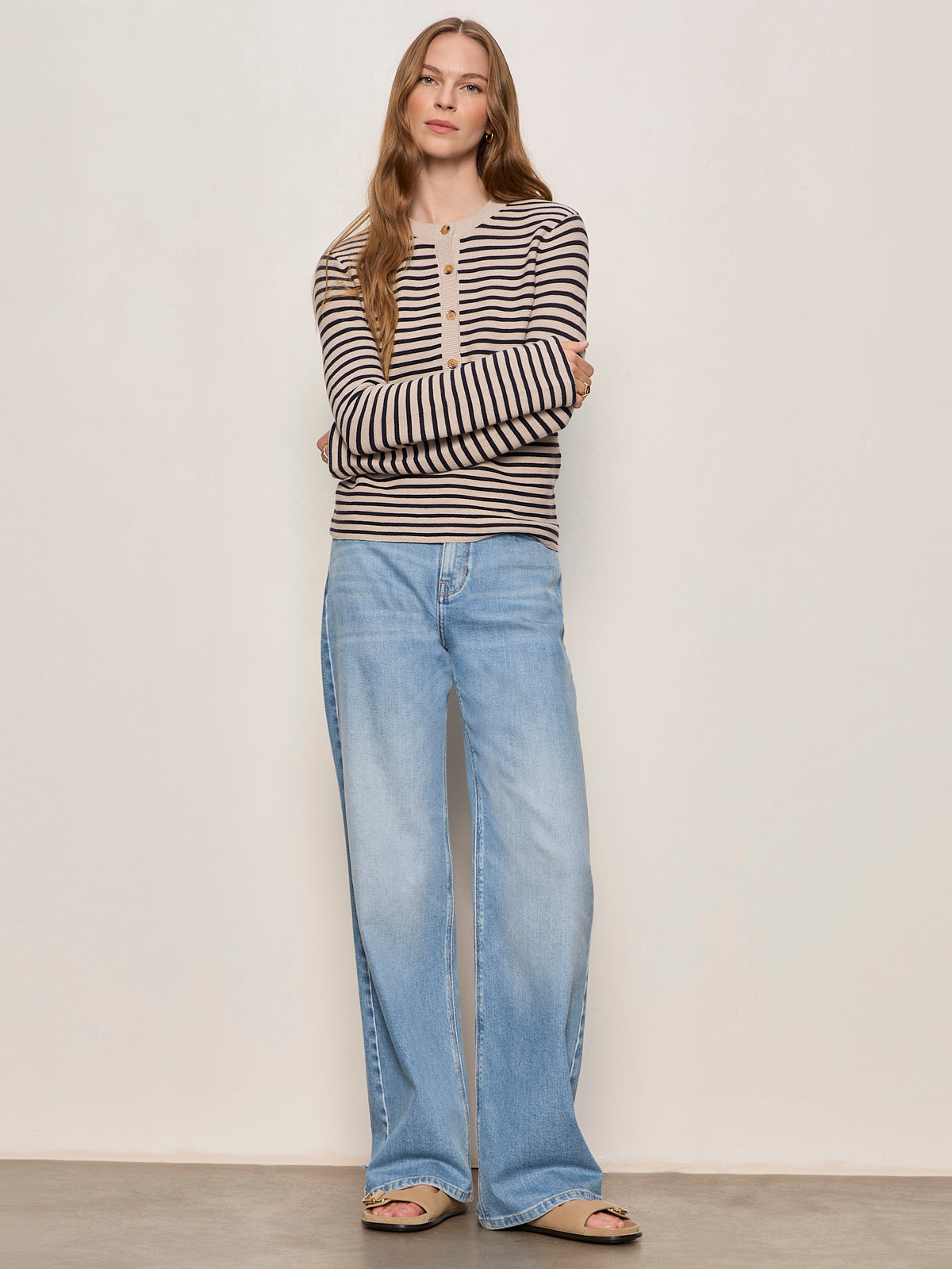 Sanctuary Clothing Top Pick - EVERYDAY HENLEY SWEATER DARK OPAL/INKSTORM STRIPE