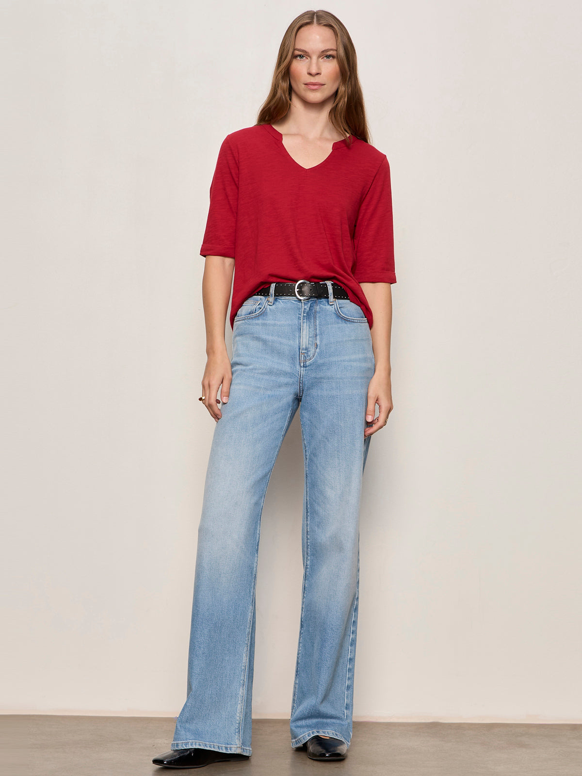 Sanctuary Clothing Premium - DOLCE NOTCH NECK TEE RED BERRY