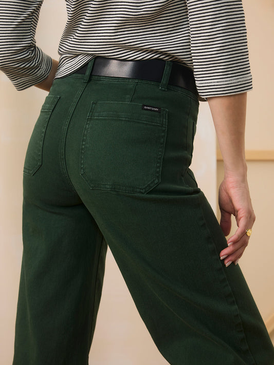 Sanctuary Clothing Featured - Chelsea Wide Leg Jean Washed Forest