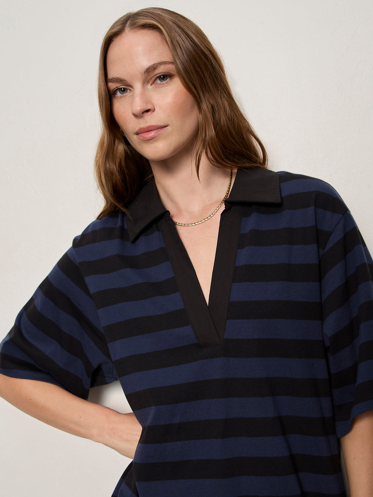 Sanctuary Clothing Value - BOYFRIEND COLLAR KNIT DRESS BLACK AND NAVY BLAZER STRIPE