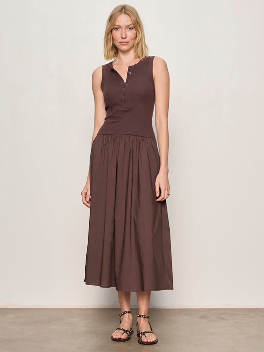 Sanctuary Clothing Essential - BREAKAWAY MIX MEDIA MIDI DRESS RICH SOIL