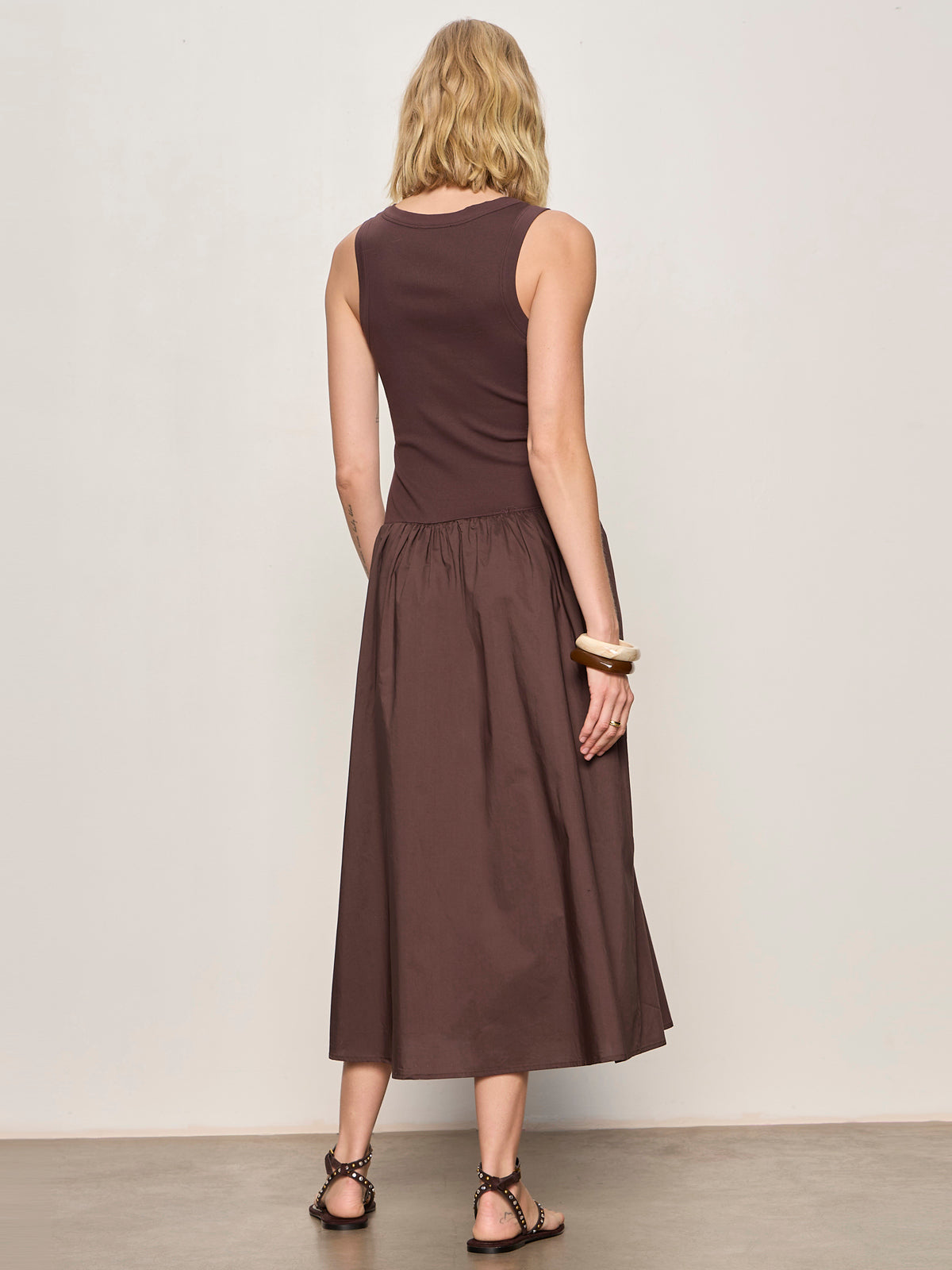 Sanctuary Clothing Essential - BREAKAWAY MIX MEDIA MIDI DRESS RICH SOIL