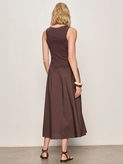 Sanctuary Clothing Essential - BREAKAWAY MIX MEDIA MIDI DRESS RICH SOIL