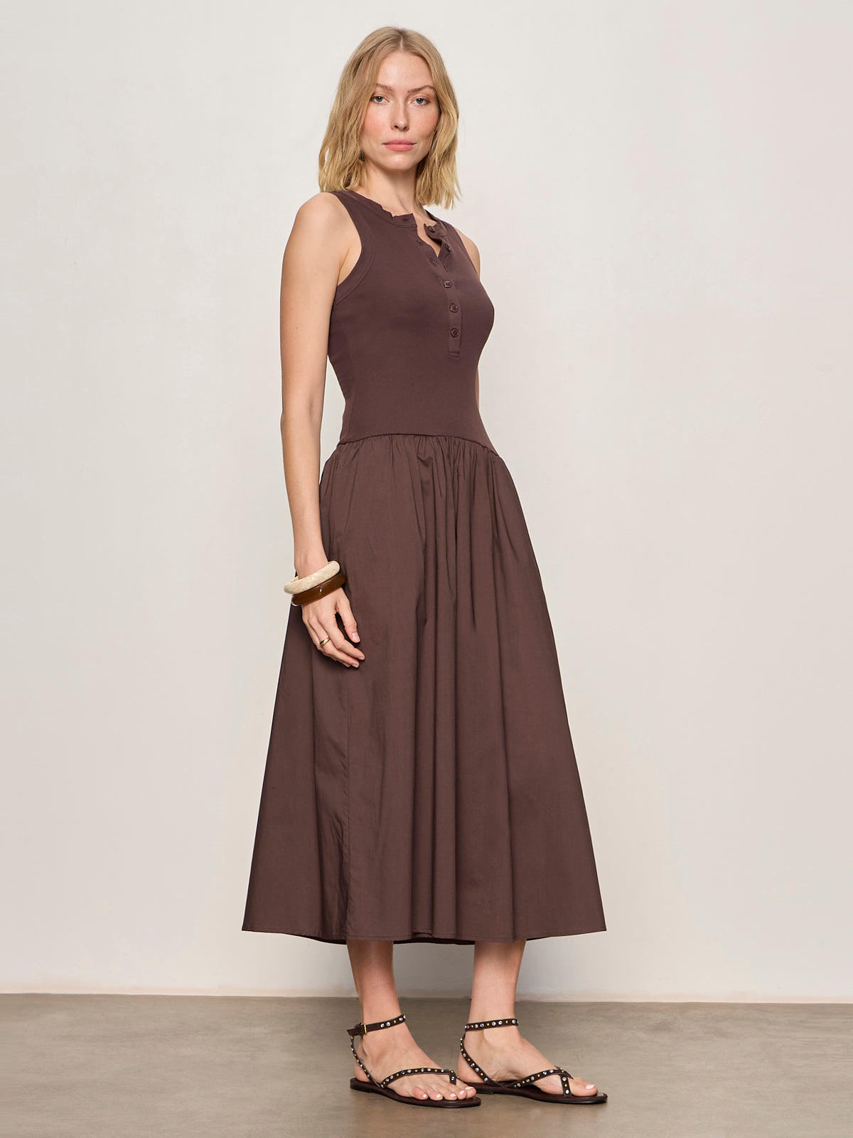 Sanctuary Clothing Essential - BREAKAWAY MIX MEDIA MIDI DRESS RICH SOIL