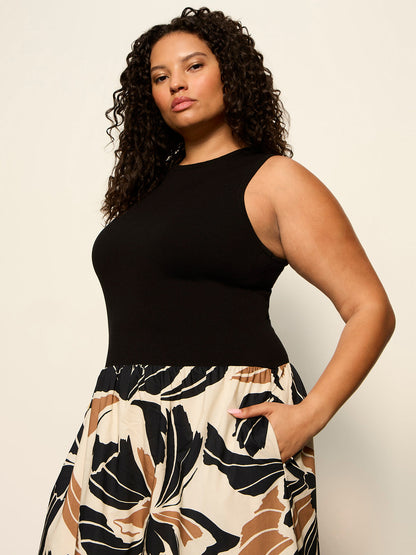 Sanctuary Clothing Everyday - SANDBAR MIX MEDIA MIDI DRESS LOTUS W/ BLACK