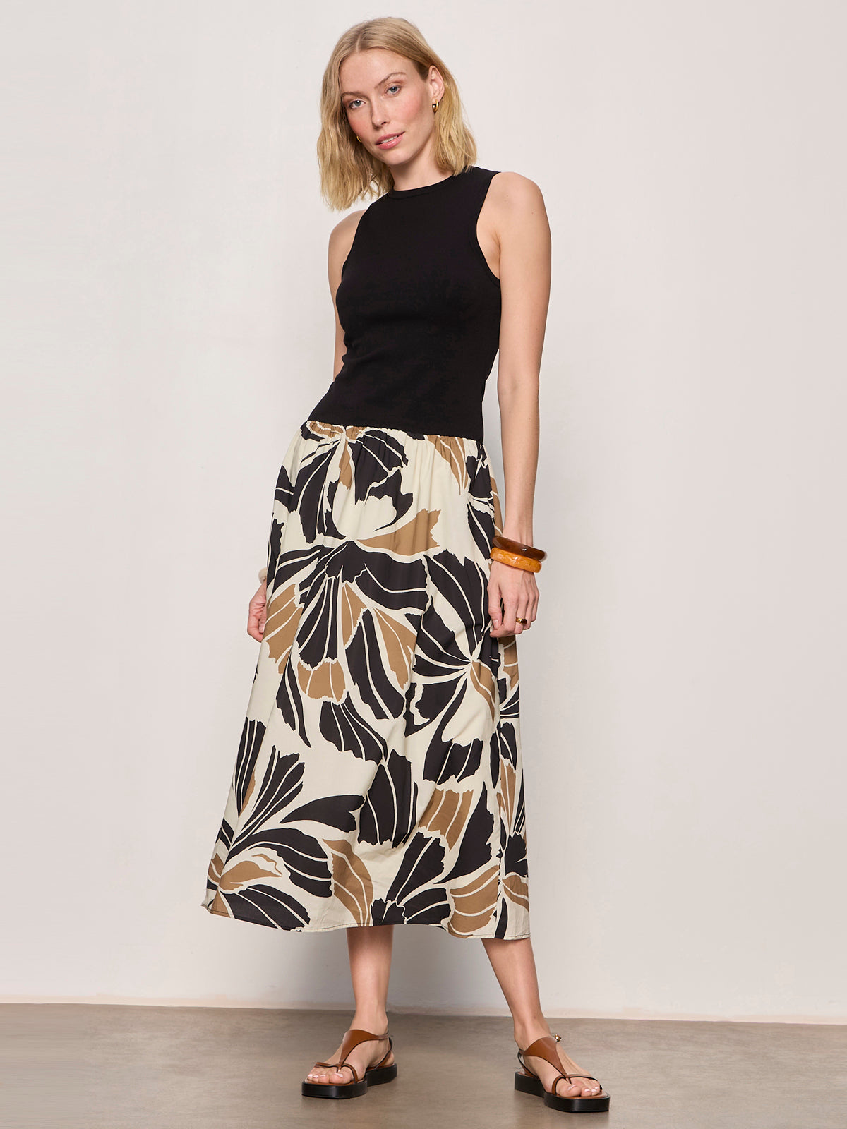 Sanctuary Clothing New - SANDBAR MIX MEDIA MIDI DRESS LOTUS W/ BLACK