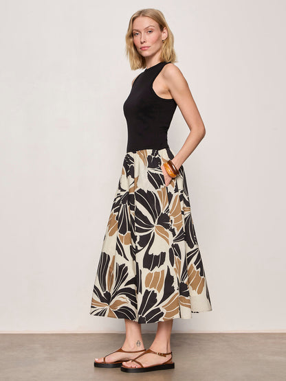 Sanctuary Clothing New - SANDBAR MIX MEDIA MIDI DRESS LOTUS W/ BLACK
