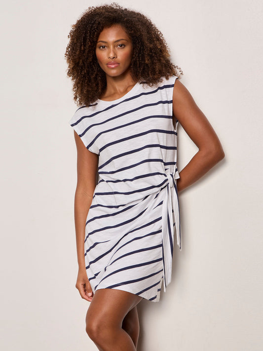 Sanctuary Clothing Value - SIDE TIE T-SHIRT DRESS WHITE/NAVY STRIPE