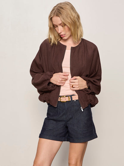 Sanctuary Clothing Essential - LINEN BUBBLE JACKET RICH SOIL