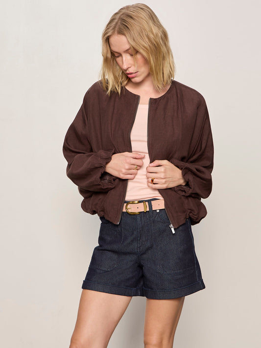 Sanctuary Clothing Essential - LINEN BUBBLE JACKET RICH SOIL