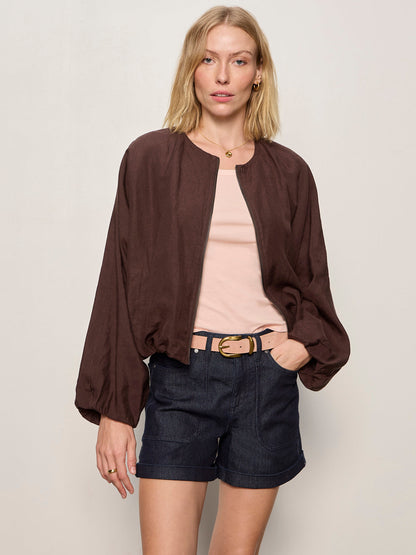 Sanctuary Clothing Essential - LINEN BUBBLE JACKET RICH SOIL