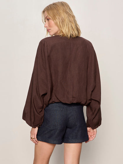 Sanctuary Clothing Essential - LINEN BUBBLE JACKET RICH SOIL