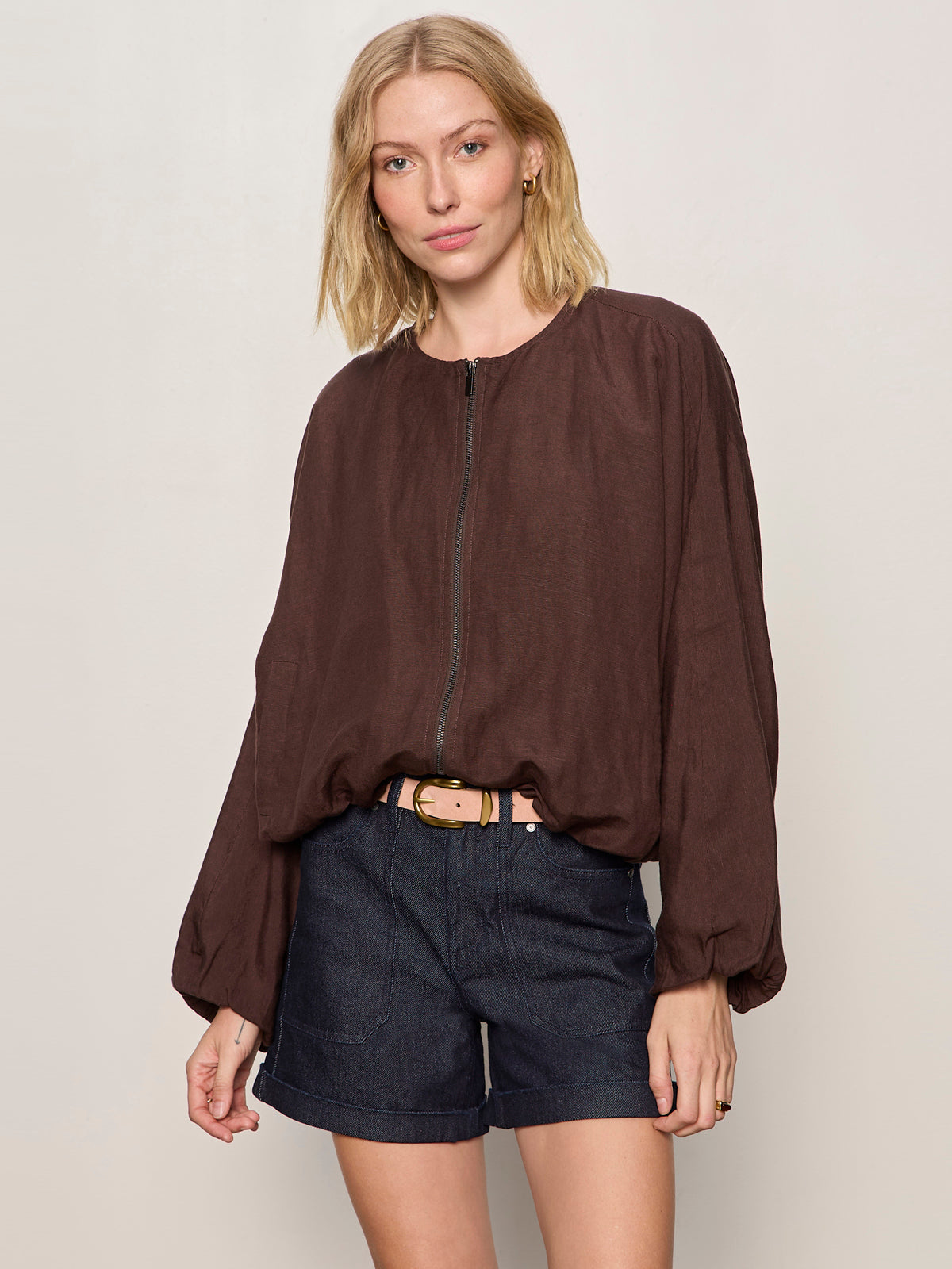 Sanctuary Clothing Essential - LINEN BUBBLE JACKET RICH SOIL