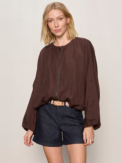 Sanctuary Clothing Essential - LINEN BUBBLE JACKET RICH SOIL