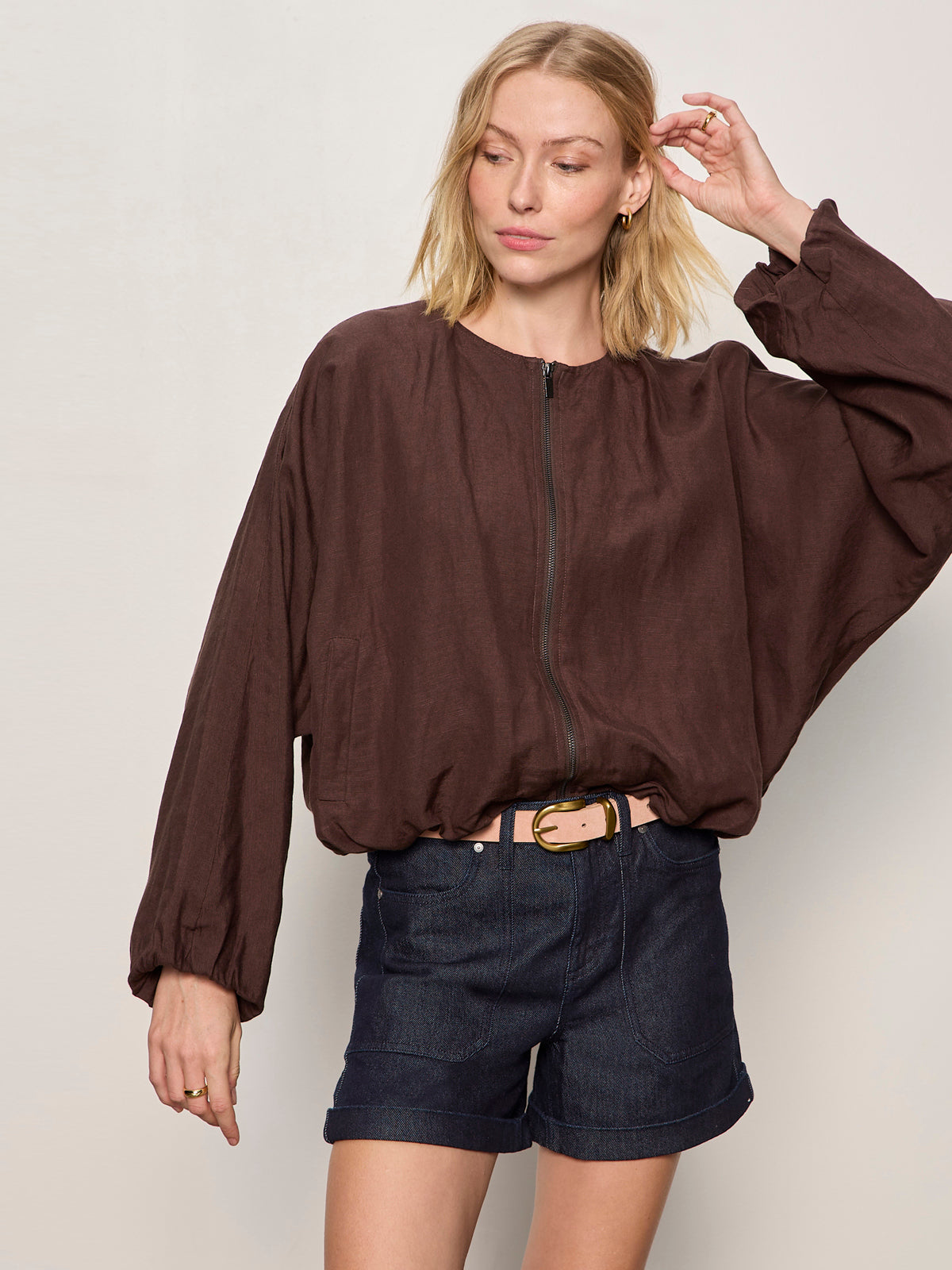 Sanctuary Clothing Essential - LINEN BUBBLE JACKET RICH SOIL