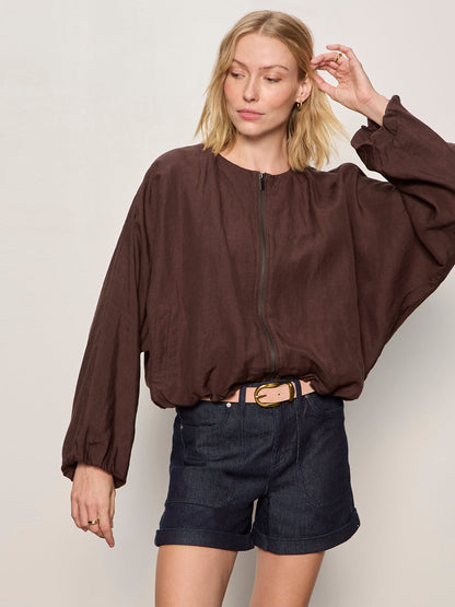 Sanctuary Clothing Essential - LINEN BUBBLE JACKET RICH SOIL