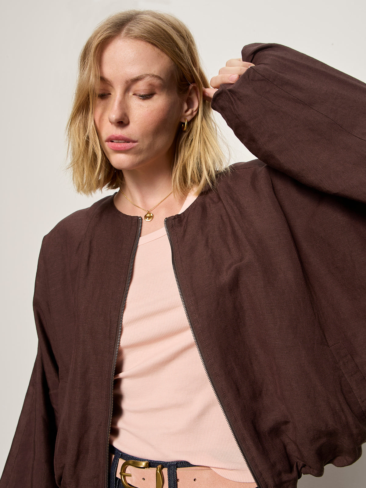 Sanctuary Clothing Essential - LINEN BUBBLE JACKET RICH SOIL