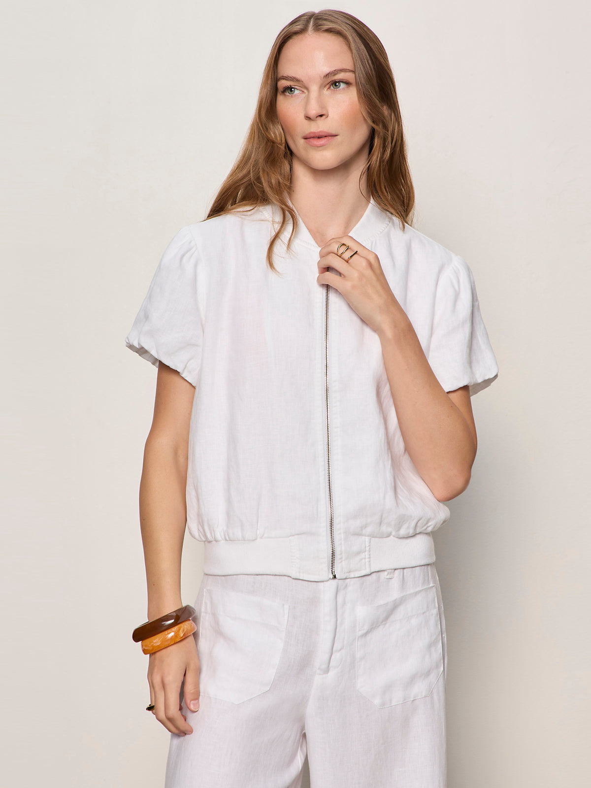 Sanctuary Clothing Trusted - EVERLY LINEN BOMBER WHITE