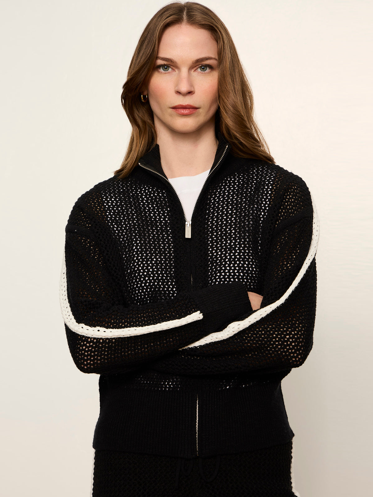 Sanctuary Clothing Smart Buy - OPEN STITCH TRACK JACKET BLACK W/ CHALK