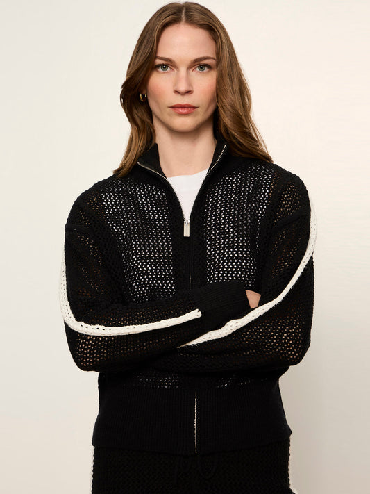 Sanctuary Clothing Smart Buy - OPEN STITCH TRACK JACKET BLACK W/ CHALK