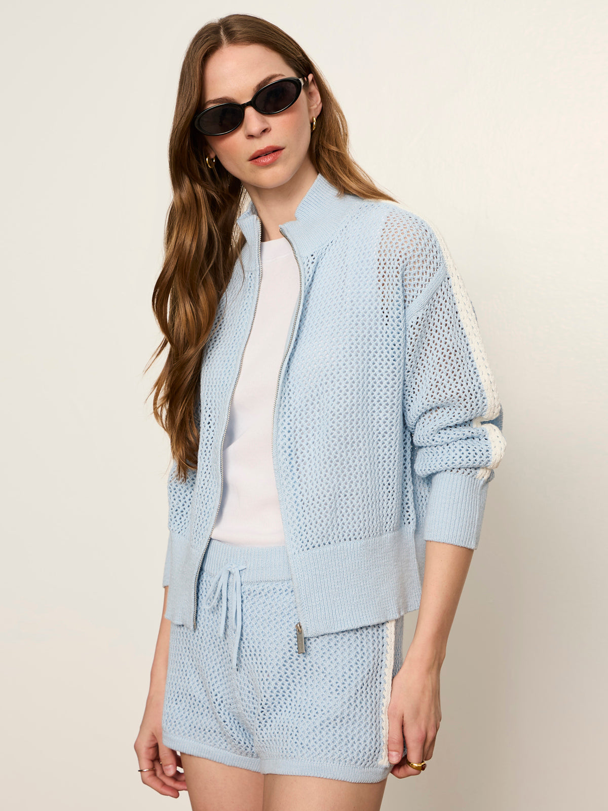 Sanctuary Clothing Deals - OPEN STITCH TRACK JACKET BLUE AURA W/ CHALK