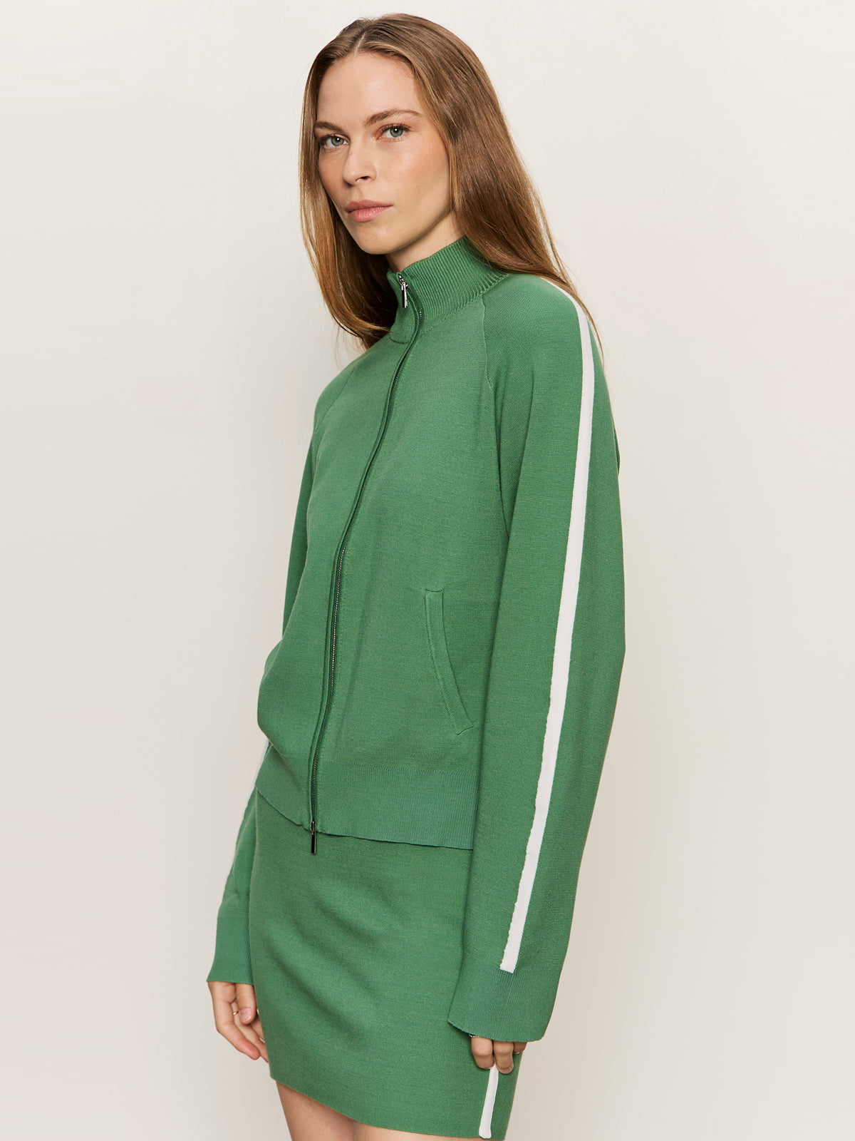 Sanctuary Clothing Popular - Places To Be Knit Track Jacket Green Juice/Chalk