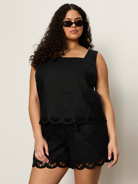 Sanctuary Clothing Exclusive - Almost There Linen Top Black Extended Sizing