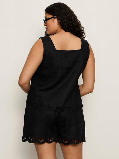 Sanctuary Clothing Exclusive - Almost There Linen Top Black Extended Sizing