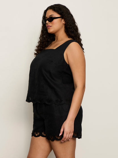 Sanctuary Clothing Exclusive - Almost There Linen Top Black Extended Sizing