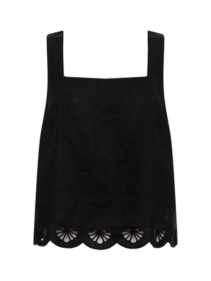 Sanctuary Clothing Exclusive - Almost There Linen Top Black Extended Sizing