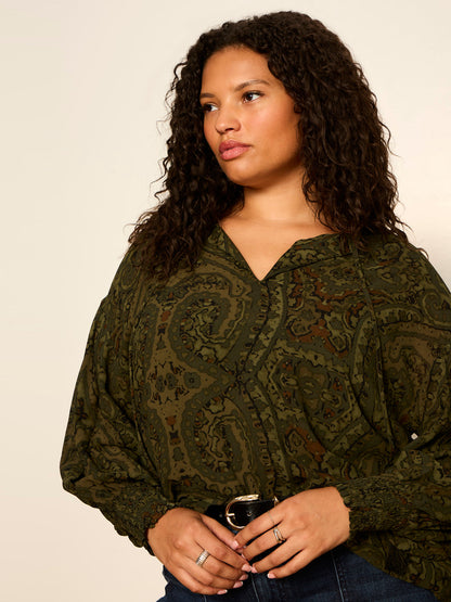 Sanctuary Clothing Value - THE MOMENT VOLUME BLOUSE MIDNIGHT MOSS