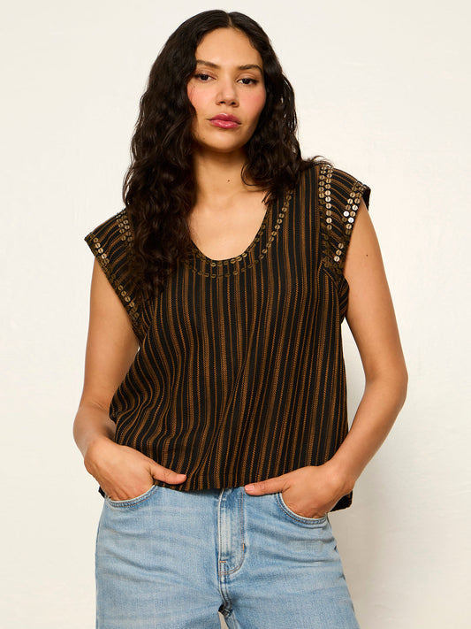Sanctuary Clothing Latest - OUTSIDER EMBELLISHED SHELL TOP DARK CUMIN/BLACK STRIPE