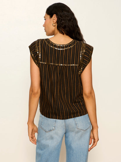 Sanctuary Clothing Latest - OUTSIDER EMBELLISHED SHELL TOP DARK CUMIN/BLACK STRIPE