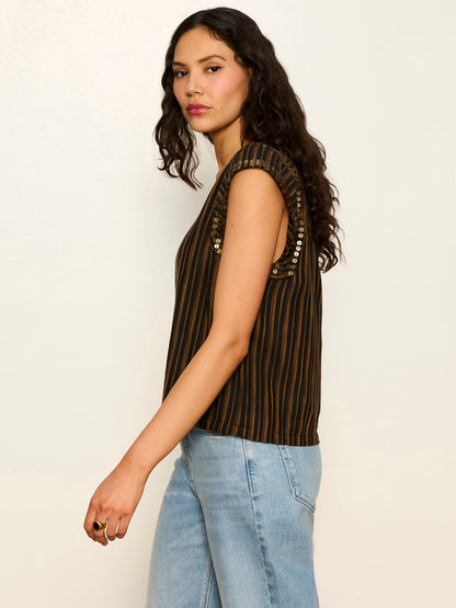 Sanctuary Clothing Latest - OUTSIDER EMBELLISHED SHELL TOP DARK CUMIN/BLACK STRIPE