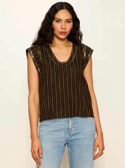 Sanctuary Clothing Latest - OUTSIDER EMBELLISHED SHELL TOP DARK CUMIN/BLACK STRIPE