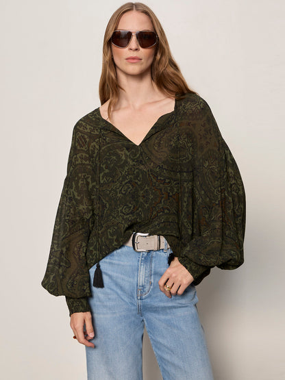 Sanctuary Clothing Value - THE MOMENT VOLUME BLOUSE MIDNIGHT MOSS