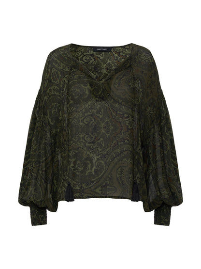 Sanctuary Clothing Value - THE MOMENT VOLUME BLOUSE MIDNIGHT MOSS
