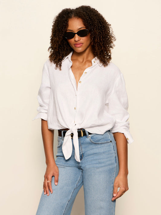 Sanctuary Clothing Exclusive - MORE LOVE LINEN TIE TOP WHITE