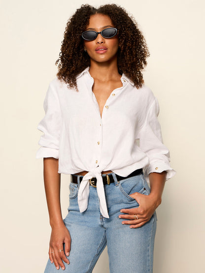 Sanctuary Clothing Exclusive - MORE LOVE LINEN TIE TOP WHITE