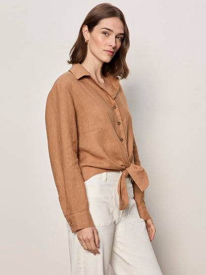 Sanctuary Clothing Special Offer - MORE LOVE LINEN TIE TOP TOASTED COCONUT