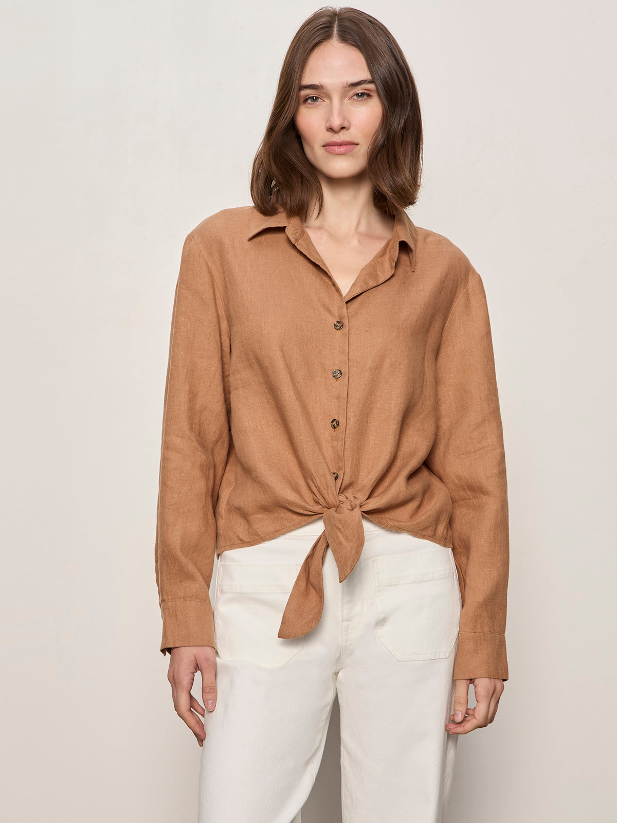 Sanctuary Clothing Special Offer - MORE LOVE LINEN TIE TOP TOASTED COCONUT