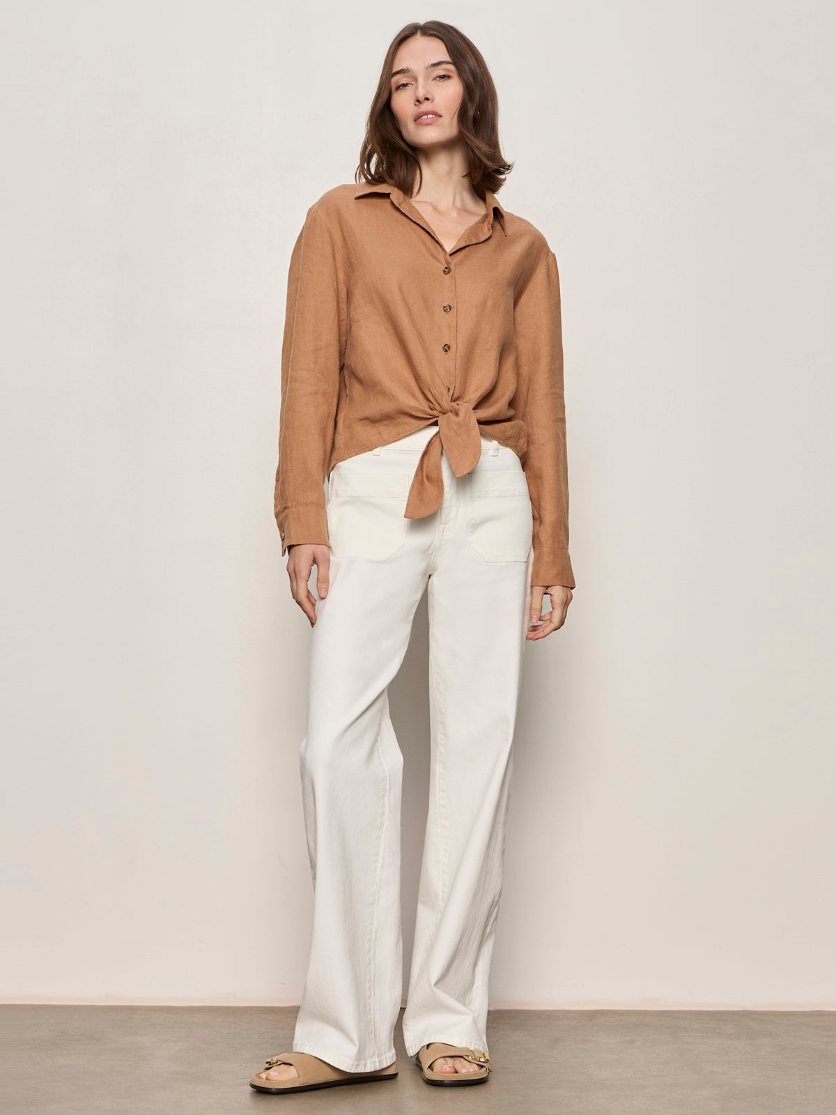 Sanctuary Clothing Special Offer - MORE LOVE LINEN TIE TOP TOASTED COCONUT