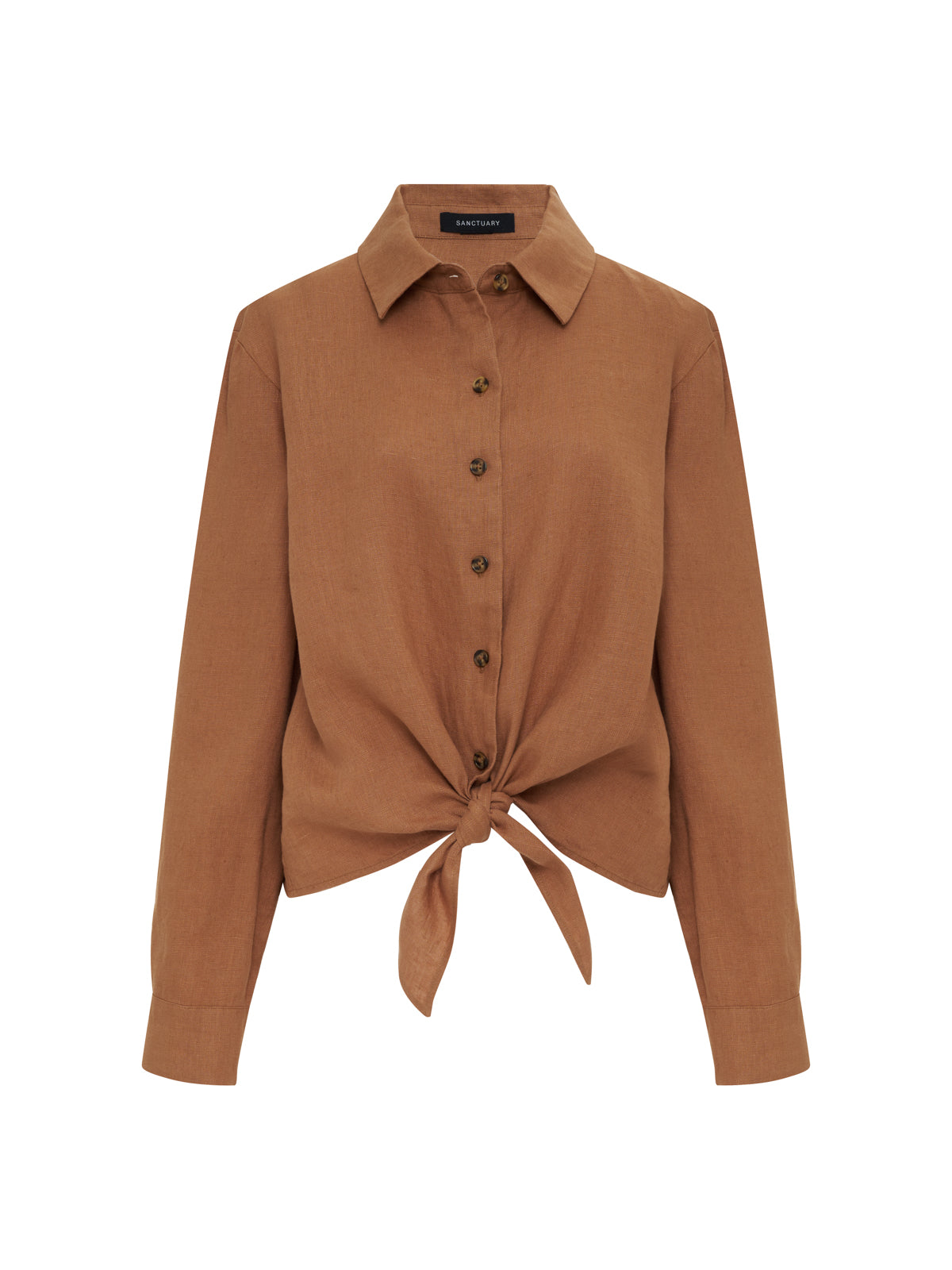 Sanctuary Clothing Special Offer - MORE LOVE LINEN TIE TOP TOASTED COCONUT