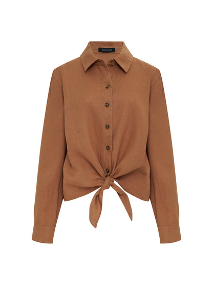 Sanctuary Clothing Special Offer - MORE LOVE LINEN TIE TOP TOASTED COCONUT