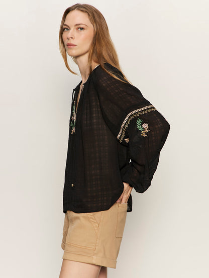 Sanctuary Clothing Exclusive - RAYE EMBROIDERED BLOUSE BLACK