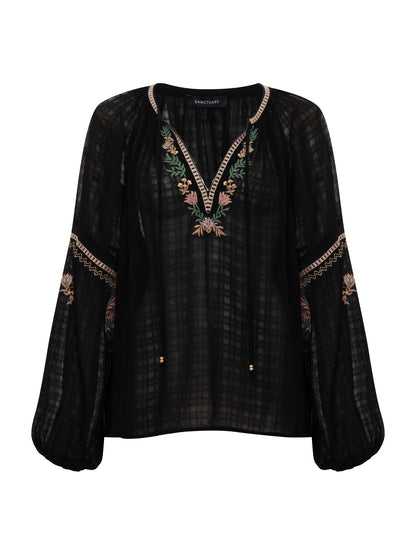 Sanctuary Clothing Exclusive - RAYE EMBROIDERED BLOUSE BLACK