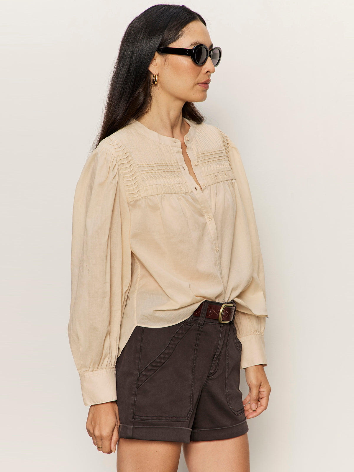 Sanctuary Clothing Top Pick - GIVING THE MOST PINTUCK SHIRT RICH COLLAGEN