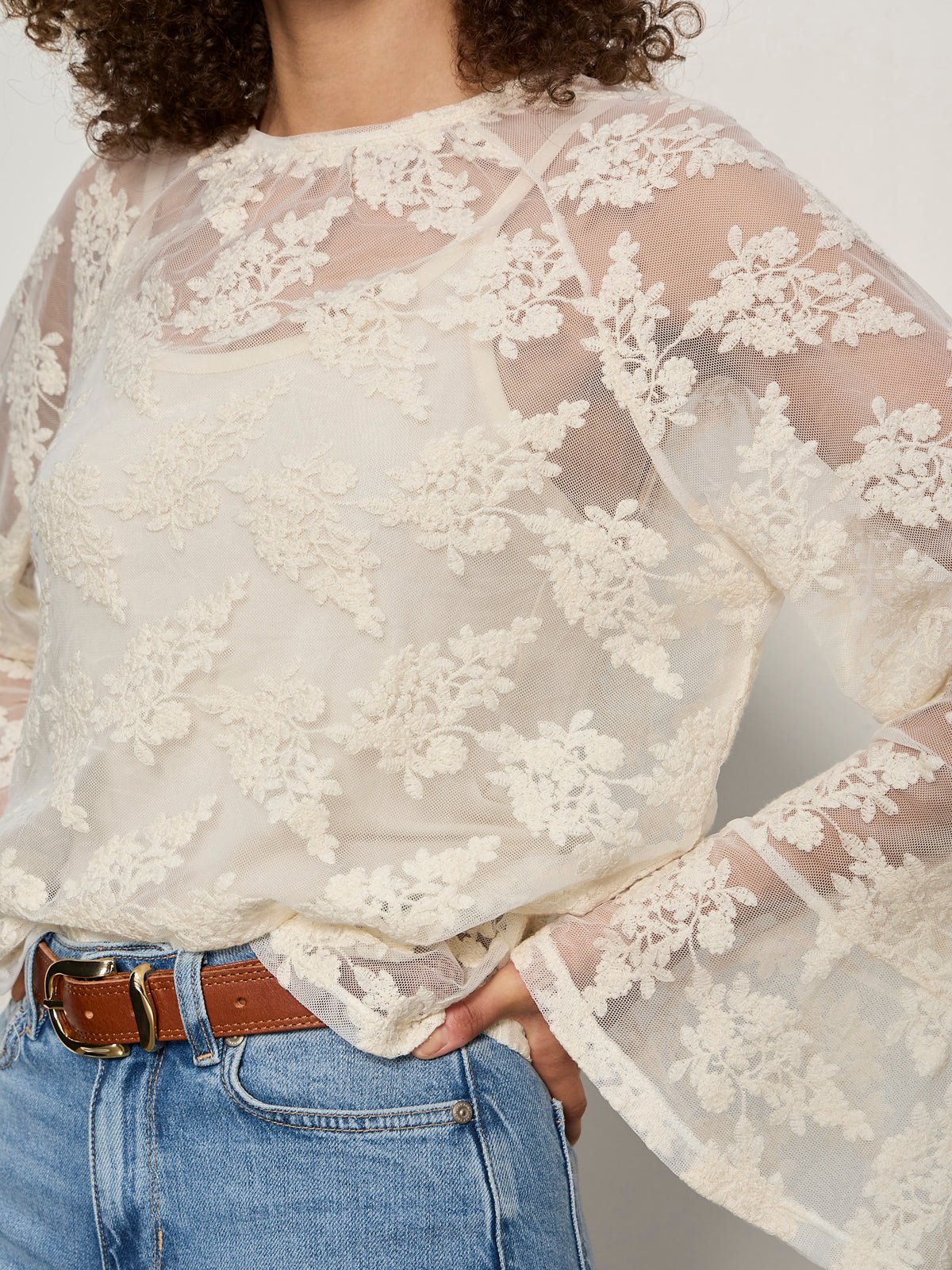 Sanctuary Clothing Classic - BOHO LACE TOP VINTAGE IVORY