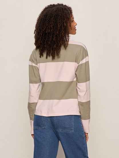Sanctuary Clothing Sale - RUGBY TIE FRONT TEE OXYGEN PINK/OLIVE TREE STRIPE