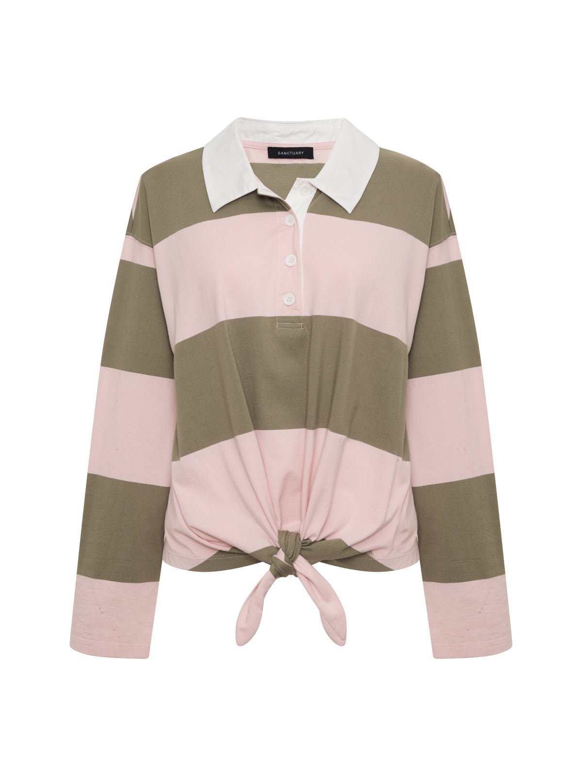 Sanctuary Clothing Sale - RUGBY TIE FRONT TEE OXYGEN PINK/OLIVE TREE STRIPE